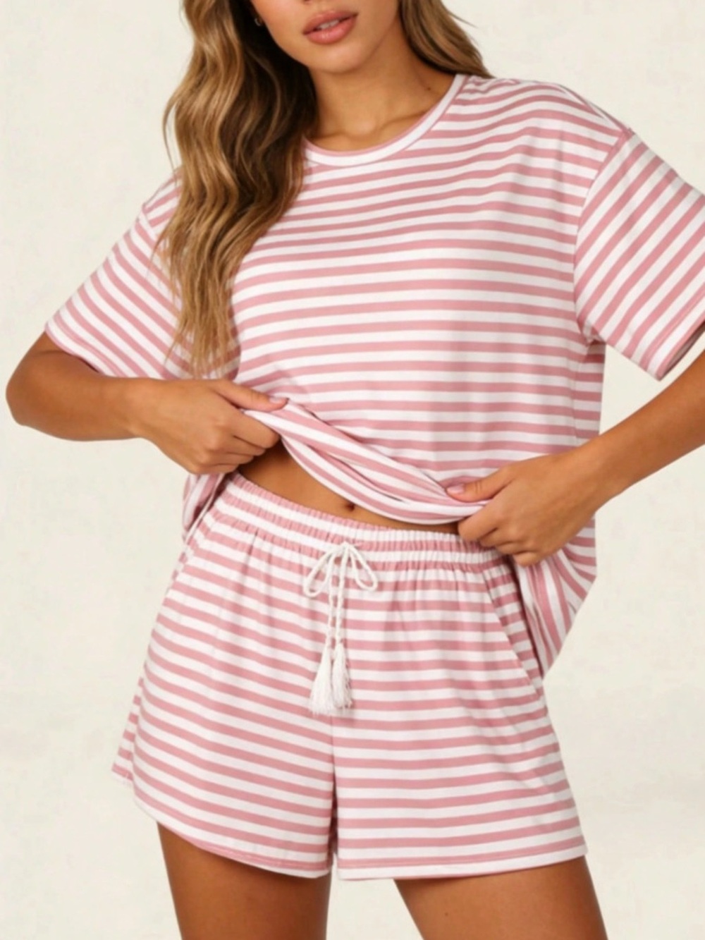Striped Short Sleeve Tee and Drawstring Shorts Set - Picture 10 of 14